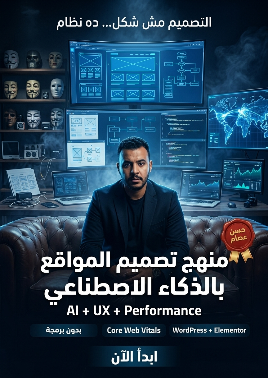 غلاف منهج تصميم المواقع بالذكاء الاصطناعي باستخدام ووردبريس وتجربة مستخدم حديثة